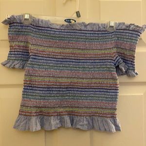 Rainbow Blue Stretch Off The Shoulder Crop Top